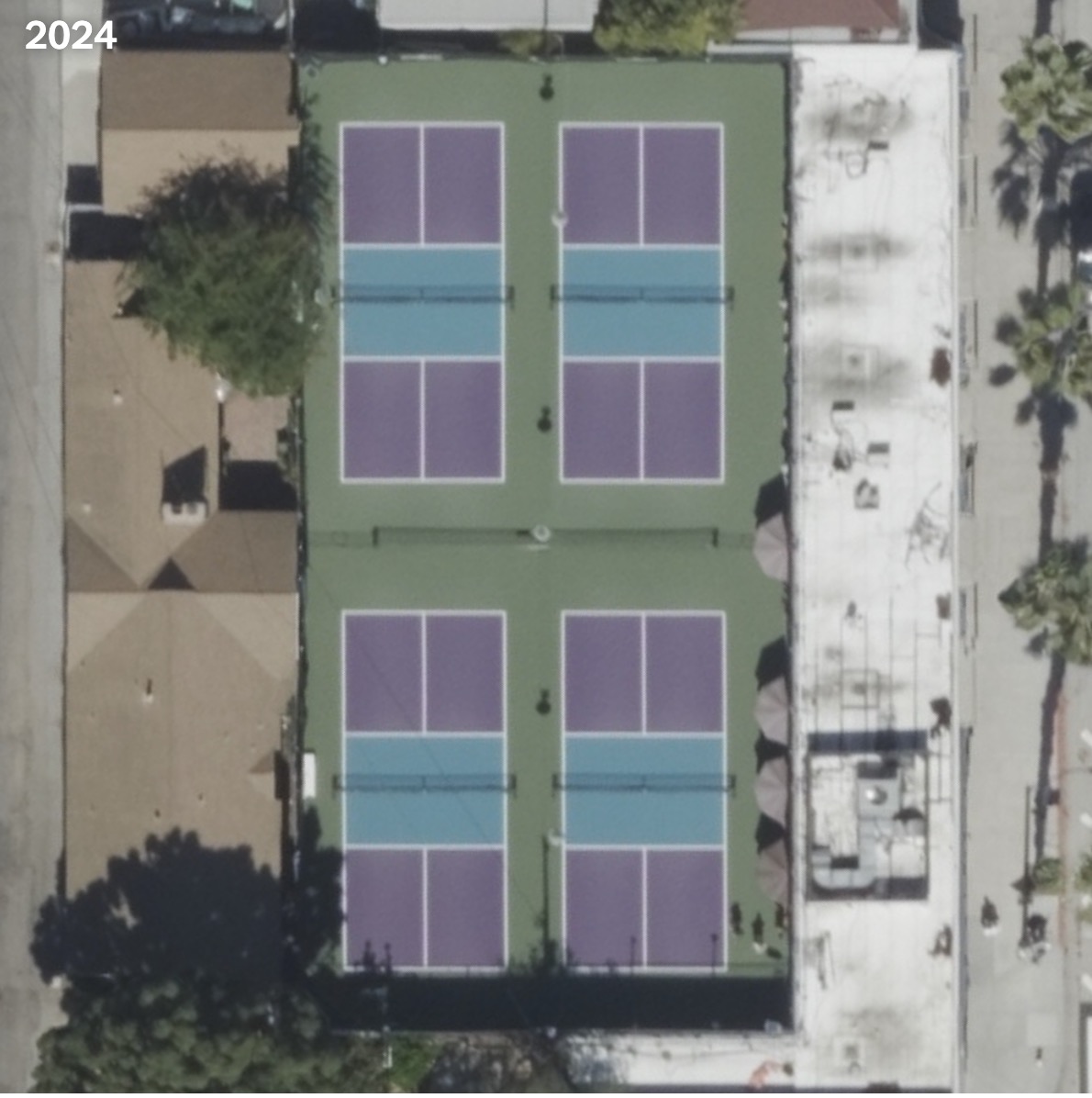 Aerial images of the Santa Monica Pickleball Center.